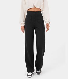 Casual Chique, Mode Design, Navy And Brown, Straight Leg Trousers, Casual Trousers, Effortless Chic, High Waisted Trousers, Outfit Casual, High Waisted Pants