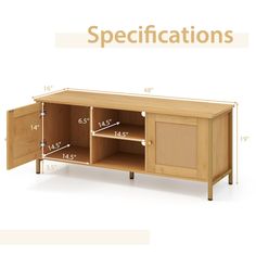 an image of a sideboard with measurements for it's doors and drawer compartments