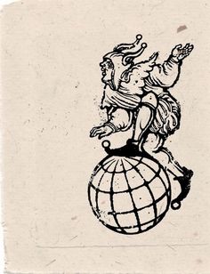 a drawing of an elephant sitting on top of a globe with its trunk in the air