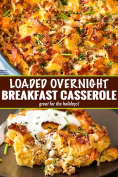 loaded overnight breakfast casserole with cheese and bacon is the perfect way to enjoy it