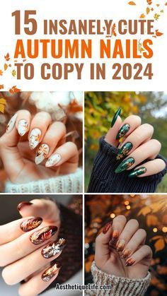 Short Oval Nail Designs Fall, Oval Nails Autumn, Nail Art Fall 2024, Autumn Acrylic Nail Designs, Creative Nail Designs Unique, Autumn Nail Designs 2024, Atum Nails, Autumn Gel Nails, Autumn Nail Art Designs