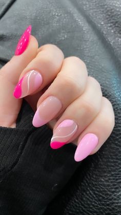 Swag Nails Designs, French Nails Design, Almond Nails Pink, Cute Nail Art Designs, Simple Gel Nails, Lines On Nails, Summery Nails, Girly Acrylic Nails, Casual Nails