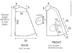 an image of the pattern for a skirt with pockets and back cut on each side