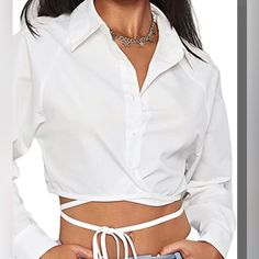 Never Worn. Set Of Two Cotton Criss Cross Tie Cropped Blouses From Amazon The Drop. Can Be Bought Together Or Separately. Price Listed Is For The Set. Tie Shirt Outfit, Amazon Tops, Tie Shirt, The Drop, Crop Blouse, Crop Shirt, Shirt Outfit, Criss Cross, Trendy Outfits