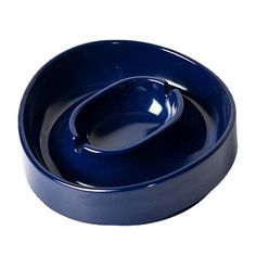 a blue dog bowl on a white background