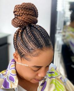 Brown Braided Bun Brown Cornrows Braids, Braided Buns, Hair References, High Bun Hairstyles