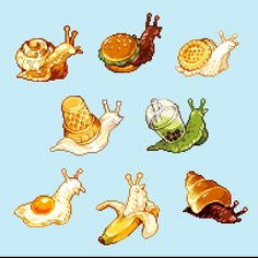 the cross stitch pattern shows different types of snails and other animals, including one snail