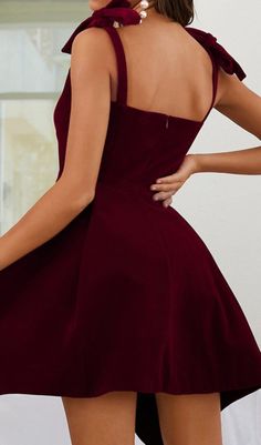 Introducing the Bow Shoulder Strap Velvet Suspenders Dress in BurgundyGet ready to turn heads with our stunning Bow Shoulder Strap Velvet Suspenders Dress in Burgundy. This dress is the epitome of elegance and style, perfect for any occasion. Whether you're attending a cocktail party or a formal event, this dress will make you feel like the belle of the ball.French Retro StyleWith its textured velvet fabric and deep burgundy color, this dress exudes a strong French retro style. It's the perfect French Retro Style, Suspenders Dress, Satin Corset Dress, Plunge Mini Dress, Belle Silhouette, French Retro, Burgundy Velvet, Suspender Dress, Satin Slip