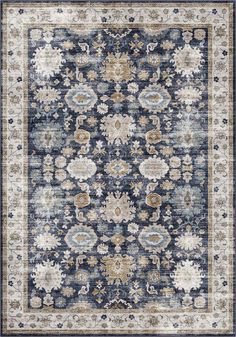 Elle Basics Gala Vintage Oriental Botanical Border Easy-Clean Washable Rug by Well Woven - Durable, Non-Slip, Low-Profile Design for Home Comfort Home Comfort, Design For Home, Well Woven, Washable Rug, Vintage Botanical, Washable Area Rugs, Profile Design, Black Vintage, Bungalow Rose