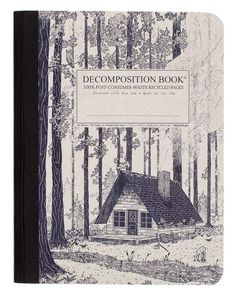 a book with an image of a cabin in the woods