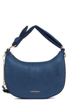 A classic and compact shoulder bag designed with faux leather and stylish exposed stitching makes it an amazing everyday go-to. 12"W x 9 3/4"H x 2"D; 10" handle drop; 25" strap drop Top zip closure Synthetic Imported Drop Top, Nanette Lepore, Midnight Navy, 4 H, Cross Body Handbags, Bags Designer, Knot, Women Handbags, Stitching