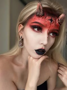 #demon Demon Outfit Halloween, Creepy Demon Makeup, Red Demon Costume, Special Fx Makeup Ideas Halloween, Demon Costume Ideas, Scary Devil Makeup, Halloween Costumes Demon, Demon Makeup Men, Halloween Demon Makeup