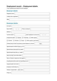 the employment form is shown in this document