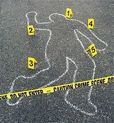 caution tape is taped around the outline of a man's body on the ground