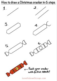 how to draw a christmas cracker in 6 steps step by step instructions for kids