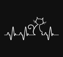 a black and white photo with a cat on it's head next to a heartbeat