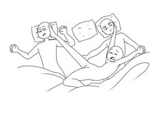 two people are lying in bed and one person is holding the other up with their hands