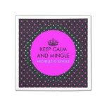 a pink and black sticker with the words keep calm and mingle on it