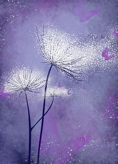 two dandelions on a purple background