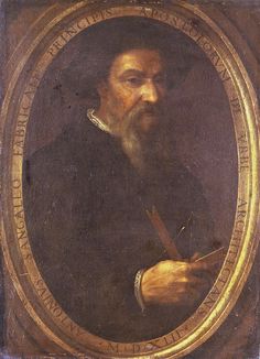 an old painting of a man with a beard holding a piece of paper in his right hand