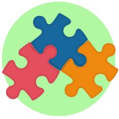 two pieces of puzzle sitting on top of each other in front of a green circle