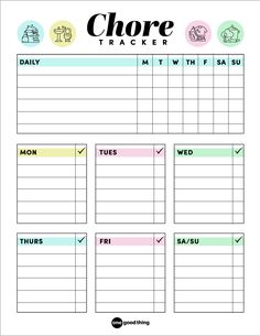 the printable chore tracker is shown here