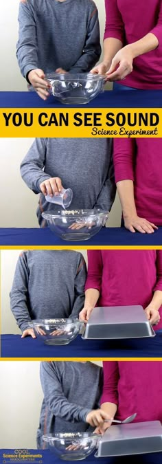 a woman holding a glass plate with a laptop on it and the words, you can see sound