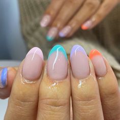 UPDATED 50 Delicate Pastel Nail Designs (August 2020) Pastel Tips, French Pastel, Gel Ideas, Rainbow French, Nail Natural, Almond Nails French, Yellow French, Acrylic French, Nails Pastel