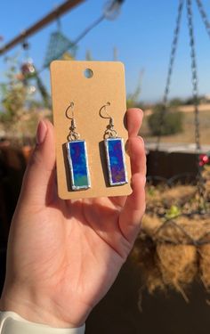 Handmade, one of a kind, black iridescent rectangular earrings.  These earrings feature a stunning opaque black glass with an iridescent rainbow shine Stained Glass Earrings, Rectangular Earrings, Rainbow Iridescent, Black Iridescent, Black Rainbow, Glass Earrings, Black Glass, Favorite Jewelry, Jewelry Earrings Dangle