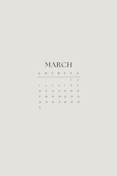 a march calendar with the word march in black and white on a light gray background