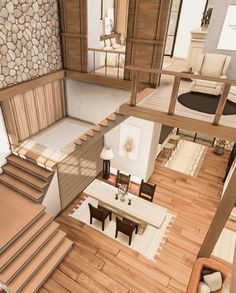 an artist's rendering of a living room with stairs leading up to the second floor