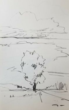 a drawing of a tree in the middle of a field