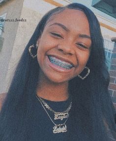 Briblixks Pics, Black Braces Power Chain, Braces Colors Ideas Dark Skin, Braces On Black Girls, Brace Face Baddie, Cute Power Chain Braces, Braces Aesthetic Girl Black, Braces And Glasses, Braces Cost