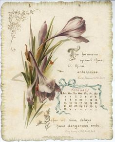 an old calendar with flowers on it