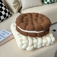 a cake sitting on top of a white table