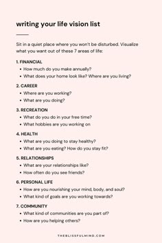 Life Vision List, Vision List, Healing Journaling, Life Vision, Journal Writing Prompts