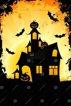 a halloween house with bats and pumpkins on it