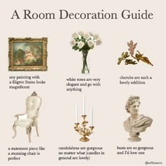 a room decoration guide is shown with pictures and text on the page, which includes an antique