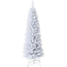 a white artificial christmas tree on a stand