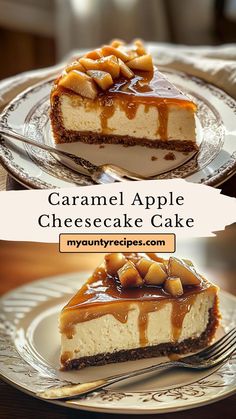 caramel apple cheesecake cake on a plate