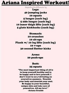 the ariaa inspired workout plan is shown in black and white, with pink background