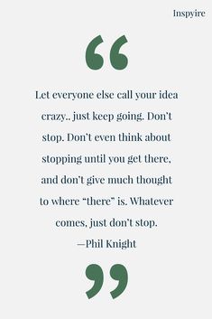 a quote from pili knight that says, let everyone else call your idea crazy just keep going don't stop