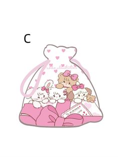 the letter c is for teddy bear in a bag with pink bows and hearts on it