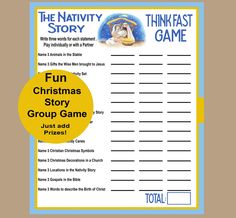 the nativity story christmas story group game is shown with a yellow circle around it