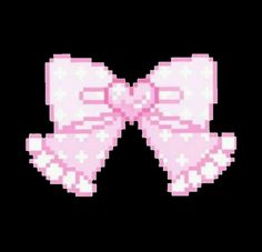 two pink bows with white dots on them are shown in pixel style, against a black background