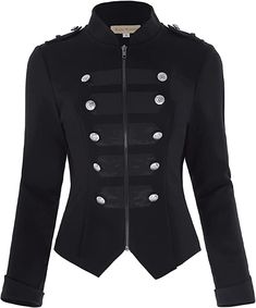 Kate Kasin Womens Gothic Steampunk Ringmaster Jacket Military Button Work Jacket Suit Black Size XL at Amazon Women’s Clothing store Janet Jackson Costume, Victorian Jacket, Steampunk Coat, Military Jacket Women, Military Blazer, Mode Mantel, Style Steampunk, Military Coat