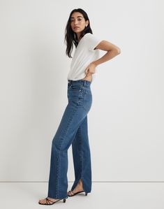 Baggy Straight Jeans in Penton Wash: Raw-Hem Edition Baggy Straight Jeans, Denim Details, Cinched Waist, Straight Jeans, Stretch Denim, Madewell, Straight Leg, High Waisted