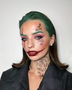 #halloween #halloweenmakeupideas #hothalloweencostumes #joker #halloweencostumeideas #halloweeniscoming #spooky The Joker Inspired Makeup, Womens Diy Joker Costume, Joker Female Makeup Looks, Joker Women’s Makeup, Halloween Female Makeup, The Joker Halloween Costume Women Makeup, Joker Halloween Outfit Female