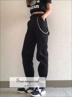 Gender:Women Material:Acetate Material:Polyester Material:COTTON Length:Ankle-Length Pants Style:Streetwear Fit Type:Loose Fabric Type:Broadcloth Closure Type:Zipper Fly Decoration:Fake Zippers Decoration:vintage Decoration:Pockets Decoration:Button Pattern Type:Solid Waist Type:High Front Style:Flat Pant Style:Cargo Pants sun-imperialelastic pants Size waist length hip / cm cm cm / S 62-72 99 88 / M 66-76 100 92 / L 70-80 101 96 / "Please allow slight 1-3 cm difference due to manual measurement Punk Style Straight Leg Summer Pants, Spring Punk Pants With Pockets, Black Spring Grunge Pants, Winter Grunge High-waist Pants, Punk Style Bottoms With Pockets For Fall, Fall Grunge Cargo Bottoms, Fall Grunge Cargo Style Bottoms, Spring Grunge Pants For Alternative Fashion, Grunge Style Pants For Spring Alternative Fashion