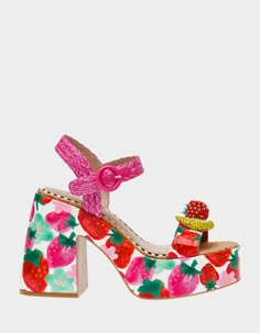 CHEYNE BERRY MULTI Betsey Johnson Heels, Beaded Fruit, Peach Shoes, Fun Shoes, Colorful Heels, Shoes High Heels, Betsey Johnson Shoes, Platform Block Heels, Fancy Shoes